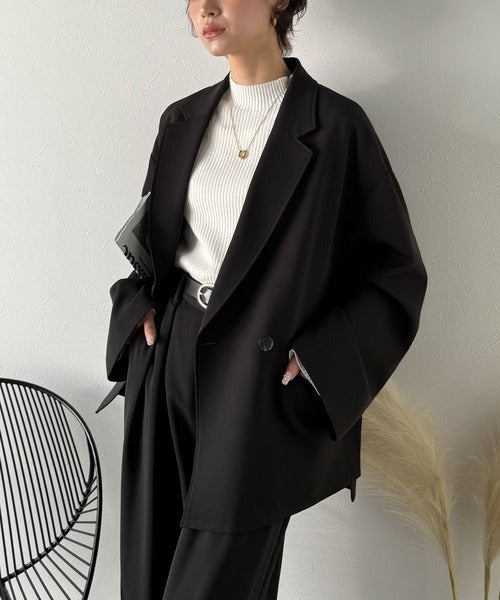 【Classical Origin】「大人の風格。」ダブルテーラードオーバーサイズジャケット/Double-breasted tailored oversized jacket ao1070184