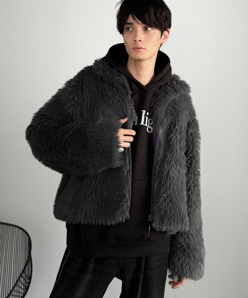 【Classical Origin】「一瞬で惹かれる。」シャギーファーショート裏配色ショートジャケット／Shaggy Faux Fur Short Jacket with Contrast Lining co1010037