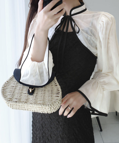 【mily bilet】トレンドをかわいく楽しんで♪パイピング配色シアーボレロセットアップ花柄レースキャミワンピース mi1139083