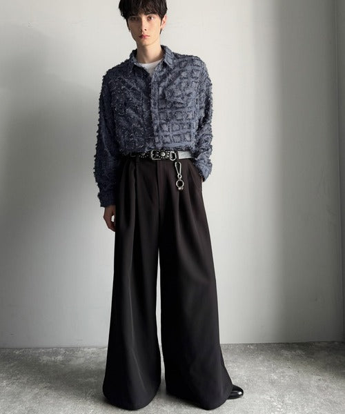 【Classical Origin】「1歩先の存在感。」フリンジ使いブロックチェックアウターシャツ（長袖）/Fringed Block Check Outer Shirt co1010021