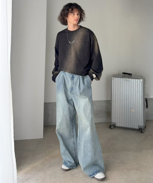 《JaVaジャバコラボ》垢抜け！大人のストリートstyleを作る。綿100％スプレーダイオーバーサイズTシャツ（長袖） jm1020358