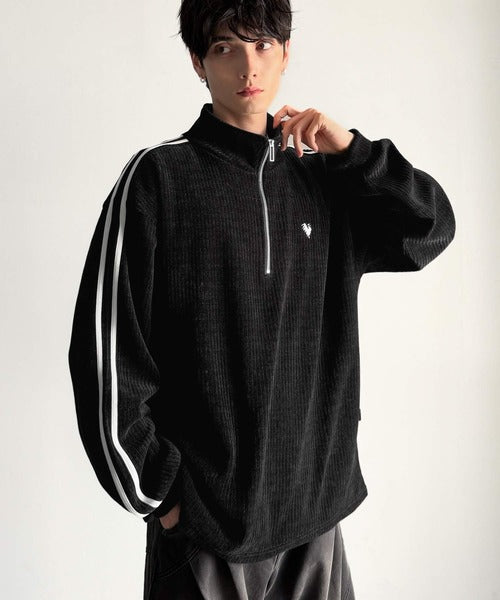 【Classical Origin】「素材推し。」コーデュロイ素材Wラインハーフジップトレーナー／Corduroy DoubleLine Half-Zip Trainer co1010026