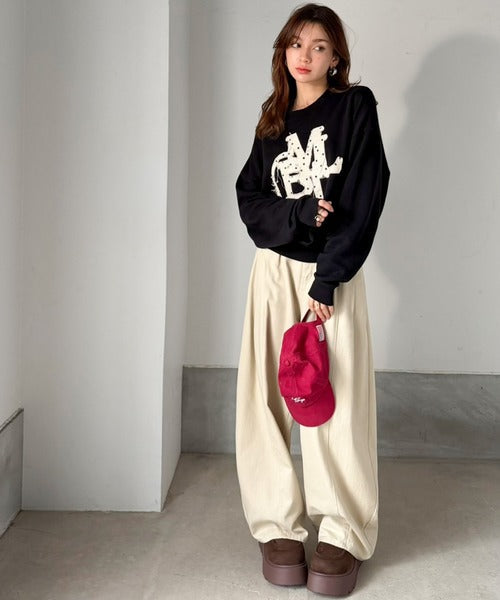 【mily bilet】ラフなシルエットに、遊び心をプラス。デニムフリンジワッペン使い裏毛スウェット(長袖)(ドットあり) mi1329132