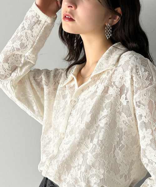 大人上品さが魅力◎ルーズシルエット 花柄レースオーバーシャツ（長袖） cm1240070