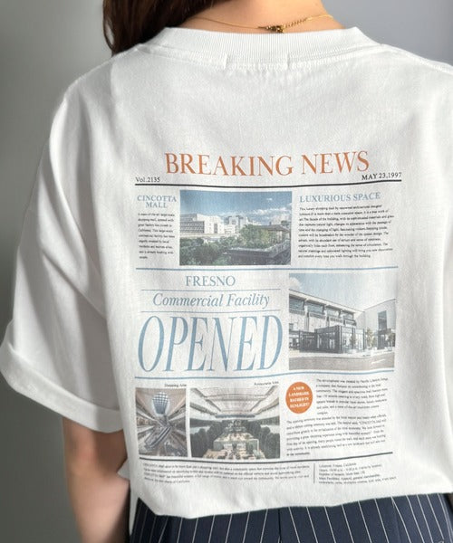 纏うだけで、洒落感アップデート◎綿100％ニュースペーパーロゴプリントオーバーサイズTシャツ ce1330046