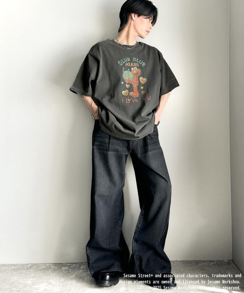 大人カジュアルにハマる。綿100％セサミキャラピグメント加工ビッグTシャツ cm1330004