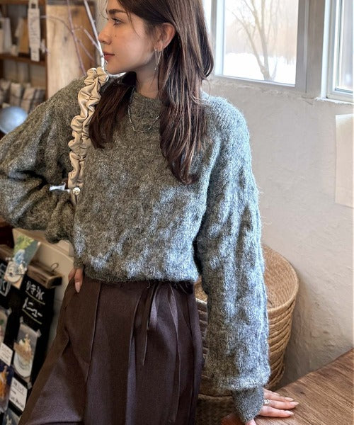 【mily bilet】ふんわり立体感で冬コーデを格上げ◎プレート使いポコポコミックスニットプルオーバー mi1259021