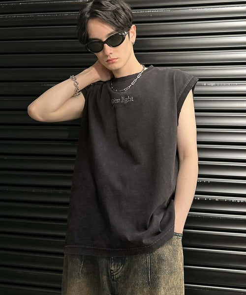 「1枚で主役。」紐刺繍スノーウォッシュ加工ノースリーブTシャツ／String Embroidery Snow-Washed Sleeveless T-Shirt co1150032