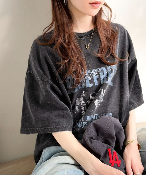 《JaVaジャバコラボ》キャッチーな個性派スタイル。綿100％前後2wayアシッドウォッシュビッグロックTシャツ(半袖） jv1260545