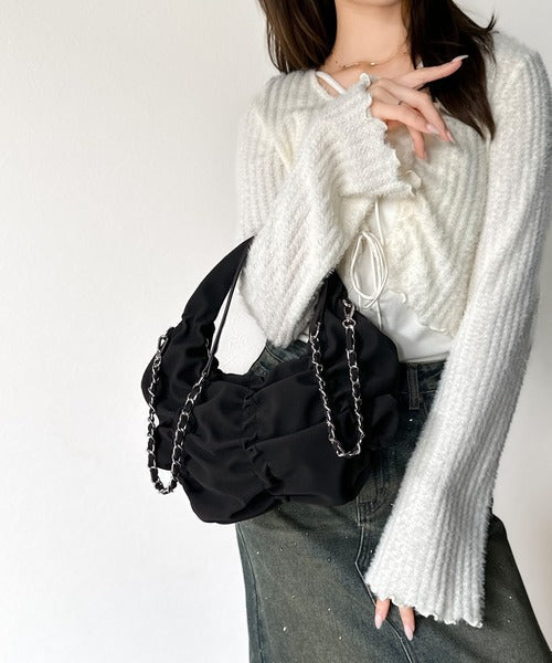 【mily bilet】2way仕様で、コーデ自在。スウェード風ギャザーデザインハンドバッグ mi1179072