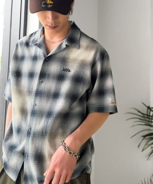 《JaVaジャバコラボ》個体差を愉しむ1点モノ。ヴィンテージ加工 オンブレーチェック柄シャツ (半袖) jo1320025