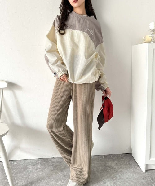 美脚魅せ。ウエストゴム起毛リラックスリブフレアパンツ ce1015076