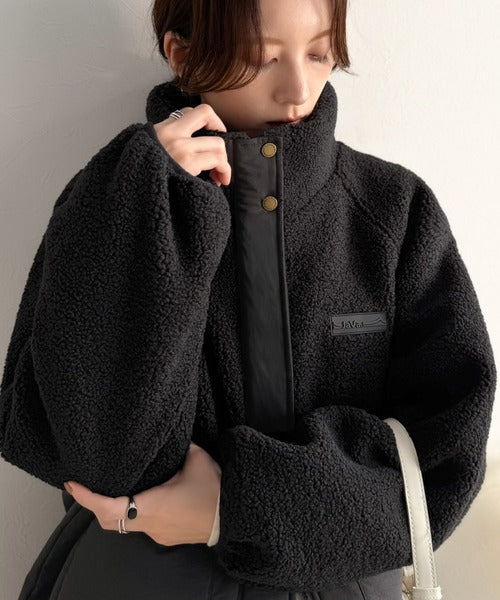《JaVaジャバコラボ》暖かく包み込む、私のもこもこちゃん♪異素材MIXボア×ナイロン切替スタンドカラージャケット jv1240139