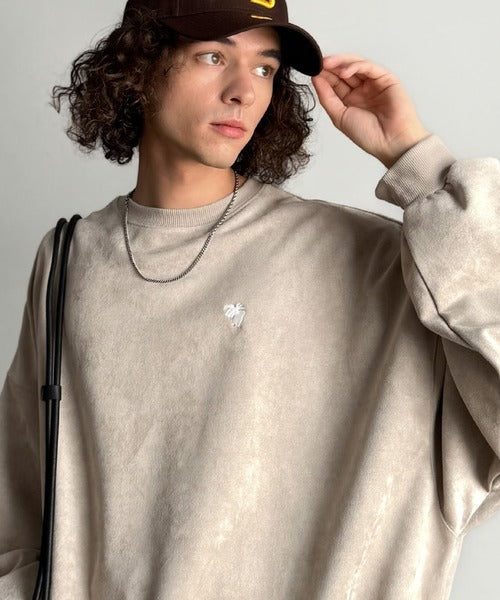 【Classical Origin】「やっぱりビッグシルエット！」スウェードポンチ素材ビックシルエットトレーナー（長袖）/Suede material big silhouette sweatshirt co1010030