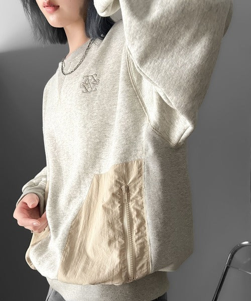 《JaVa ジャバコラボ》大人カジュアルの進化版。胸刺繍裏起毛異素材コンビBigポケットステッチ使いスウェット jv1329008
