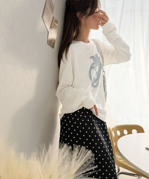 【mily bilet】"秋もこの子と一緒♪"ヴィンテージライクな存在感。ドットデニムフリンジワッペン使いロンT(長袖) mi1329133