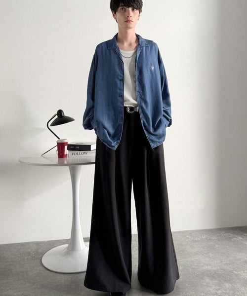 【Classical Origin】「至福のひととき。」ルーズフィットオープンカラーデニムシャツ（長袖）/Loose Fit Open Collar Denim Shirt co1150038