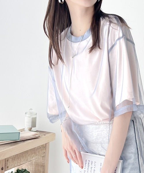 《JaVa ジャバコラボ》1枚でレイヤードが完成。チュールレイヤードバックプリントTシャツ jv1010288