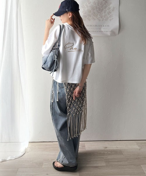 《JaVaジャバコラボ》大胆ロゴで魅せる。前後2way裏毛胸元PAEANロゴ半袖Tシャツ jv1260422