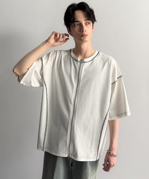 【Classical Origin】「1枚でも羽織でも。」インサイドアウト仕様2wayダブルジップTシャツ／Inside-Out Oversized Double-Zip 2way T-Shirt co1150018