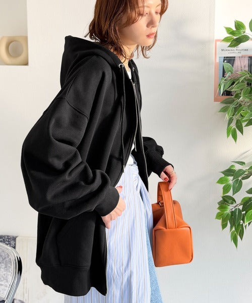 《JaVaジャバコラボ》シルエットアレンジ自在♪毎日使いに頼れる一枚◎ダブルジップ裏起毛オーバーサイズパーカー jv1020354