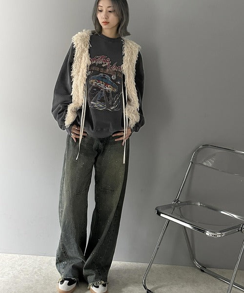 《JaVa ジャバコラボ》ヴィンテージ感でいっきに垢抜け。裏起毛ヴィンテージライクプリントピグメントビッグスウェット jv1029089