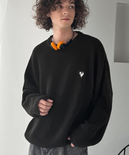 【Classical Origin】「究極スタンダード」畔編みオーバーサイズクルーネックセーター ／Oversized Ribbed Knit Crew Neck Sweater co0780012