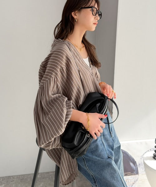 【Classical Evon】着回せる、大人の遊び心。前後2waドビーストライプブラウス ev1070224