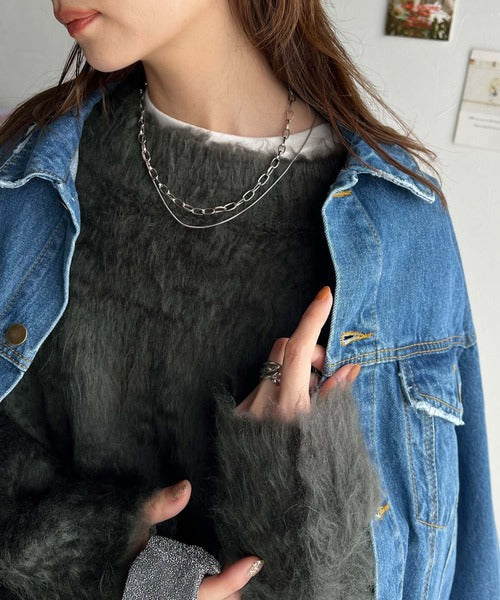 お洒落を楽しむ秋の必需品。ふわふわシャギー素材クロップド丈ニット（無地＆ボーダー） ce1260359