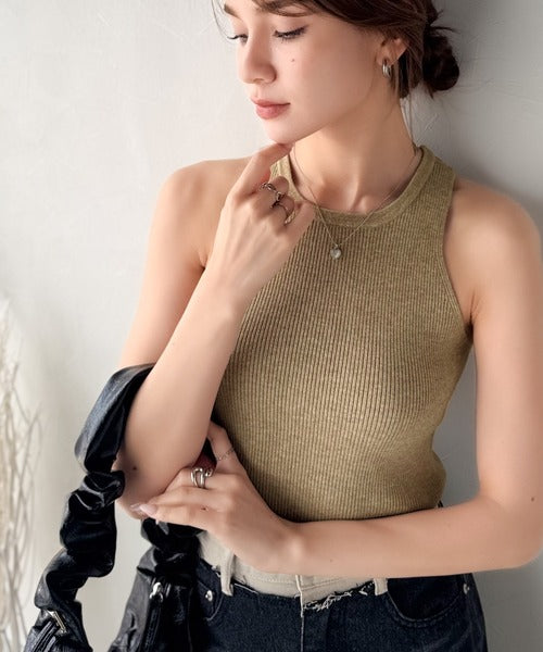 【mily bilet】洗練されたレイヤードスタイル！プレート使い異素材ニットレイヤードオフショル見せアンサンブルニット mi1029143