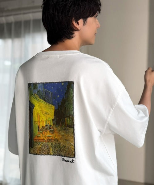 《ゴッホ絵画グラフィック》ステッチ刺繍MIXデザイン 高機能半袖Tシャツ【接触冷感・UVカット機能付き】【JaVaジャバコラボ】 jo1150093