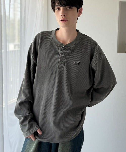 【Classical Origin】「リラックス感、こなれ感。」ピグメント加工サーマルヘンリーネックTシャツ（長袖）/Pigment-Dyed Thermal Henley T-Shirt co1150051