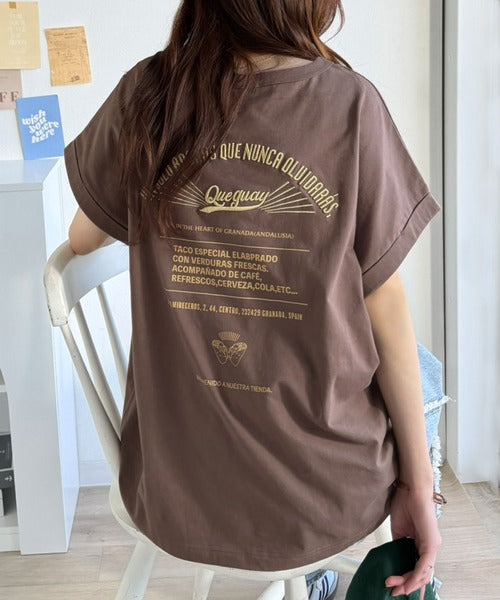 《JaVaジャバコラボ》背中で魅せる。バック刺繍フレンチスリーブTシャツ（半袖） jv1050358