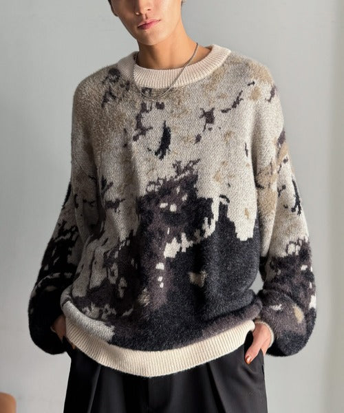 【classical origin】ニュアンス柄Wジャガードシャギーニット／Nuanced Pattern Double Jacquard Shaggy Knit ao1260497