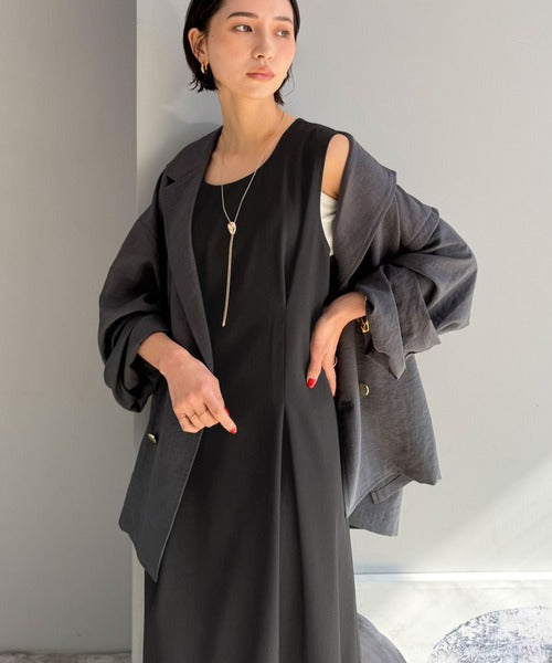 【Classical Evon】瞬間、縦ライン完成。どんなシーンにも使える、私の一張羅。ウエストタックノースリワンピース ev1010589