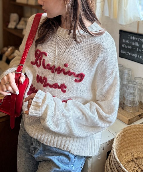 【mily bilet】デイリースタイルを華やかに彩る。コード刺繍ネップニットプルオーバー mi1359018