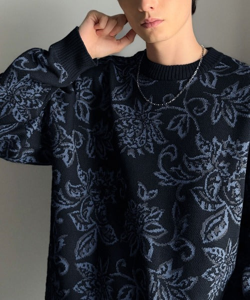 【classical origin】視線を奪う、ジャガード花柄ニット／Jacquard Floral Knit Sweater ao1020311