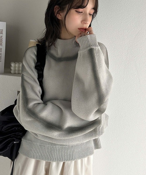 《JaVa ジャバコラボ》デイリースタイルを格上げ。ダブルジャガードスプレープリントハイネック長袖ニット jv1050247