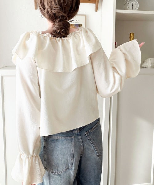 【mily bilet】大人の甘さがちょうどいい♪オフショル2wayキャンディースリーブカシュクールブラウス（長袖） mi1019127