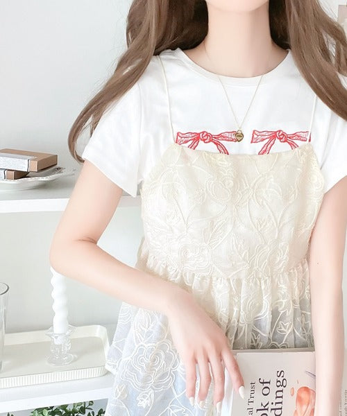 大人のレイヤードスタイル。シアー花柄刺繍オーバーキャミビスチェ ce1240035