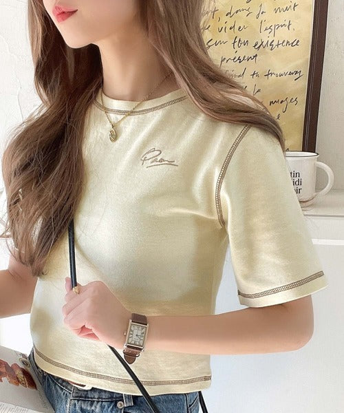 1枚で今っぽデザイン♪PAEAN刺繍配色ステッチチビTシャツ（半袖） ce1020200