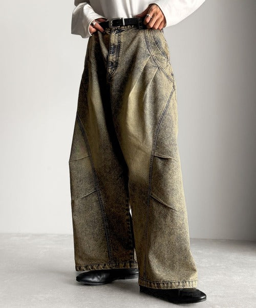 【Classical Origin】3D Tucked＆Darted Barrel-Leg Wide Denim／3Dタック＆ダーツデザインバレルレッグワイドデニム co1150057