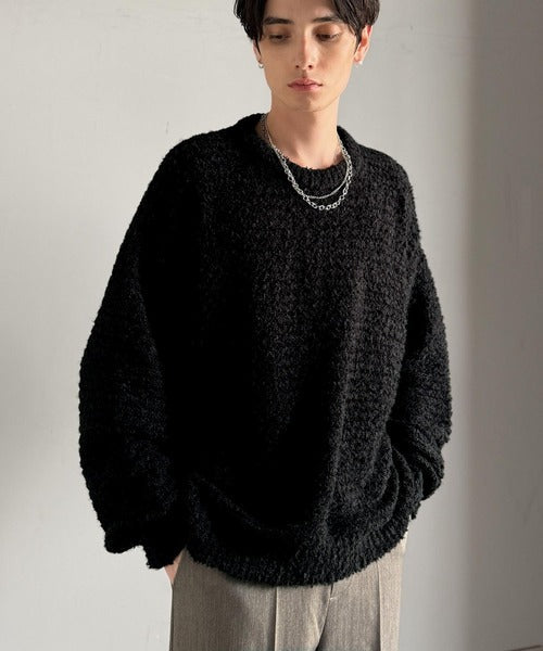 【Classical Origin】「優しさに包まれる。」ブークレー糸クルーネックニットトップス（長袖）/Boucle yarn crew neck knit top ao1020302
