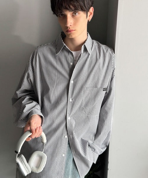 【Classical Origin】ゆとりを着る。ネーム付き胸ポケットビッグシャツ（長袖）/Brand name & chest pocket long sleeved big shirt ao1110147