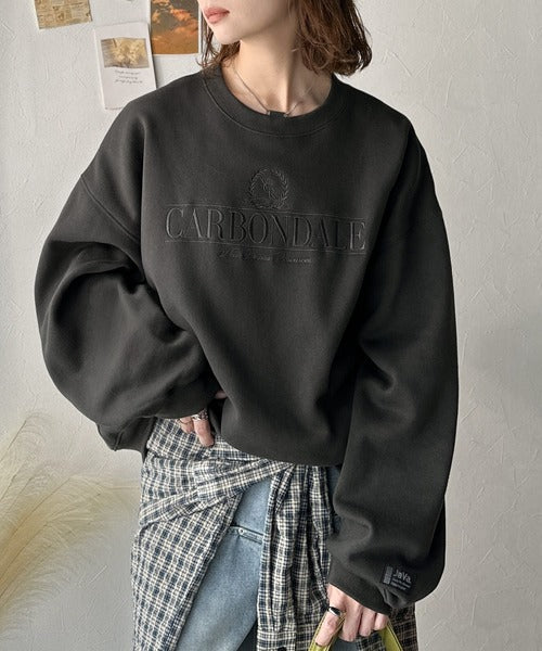 《JaVa ジャバコラボ》微配色刺繍の上品ロゴデザイン。刺繍カレッジロゴ裏起毛スウェット jv1330040