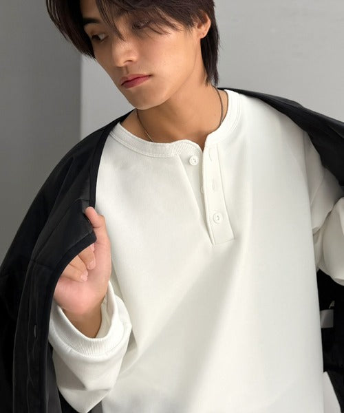 《JaVaコラボ》ラフに着るほど、サマになる。ダンボール素材ヘンリーネックTシャツ（長袖） jo1010077