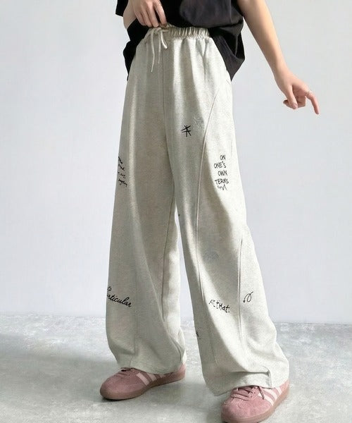 【キッズ】親子リンクコーデ可能◎さりげない刺繍で差がつく♪ランダム刺繍裏毛スウェットワイドパンツ ck1260423