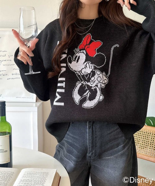 数量限定！存在感たっぷり、大人可愛い♪「ディズニー」「ミニー」ジャガードビッグシルエットニット ce1330065