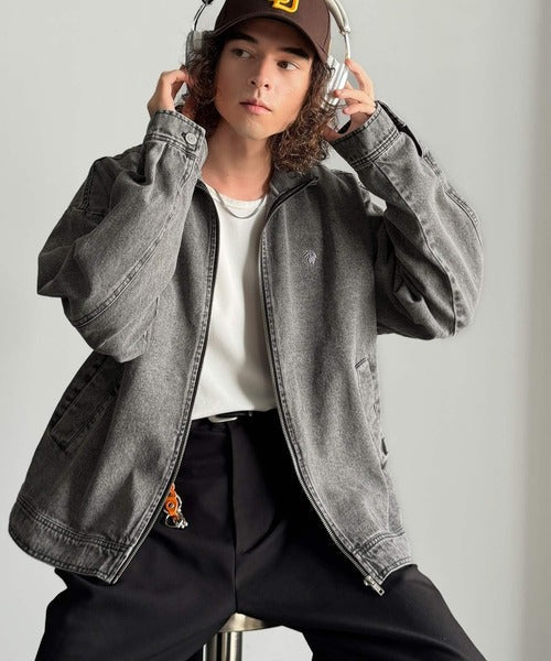 【Classical Origin】Vintage-Washed High-Neck Denim Jacket／ヴィンテージ加工ハイネックデニムジャケット co1010029