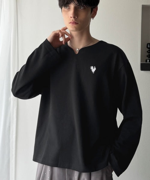 【Classical Origin】「着心地と、上質感と。」Soft Ponte V-Neck T-Shirt／ポンチ素材Vネック胸刺繍Tシャツ（長袖） co1150049